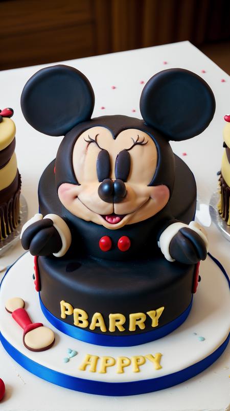 CakeStyle mickey mouse. Marzipan cake shaped like mickey mouse. <lora:CakeStyle:0.55>