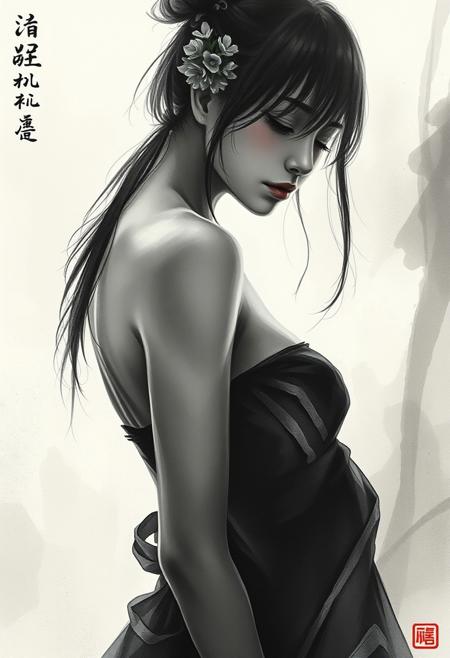 A serene, introspective female figure, sexy goddess and vulnerable, is bathed in the soft, diffused light of a Japanese-inspired setting. The sumi-e ink wash painting style is employed to create a sense of subtlety and restraint, with gentle brushstrokes and muted tones. In the foreground, the subject's delicate form is rendered in subtle chiaroscuro, as if illuminated by a faint, otherworldly glow. The overall composition exudes a sense of quiet contemplation, inviting the viewer to step into the peaceful, zen-like atmosphere., masterpiece,best quality,official art, extremely detailed 8k wallpaper,absurdres,8k resolution
