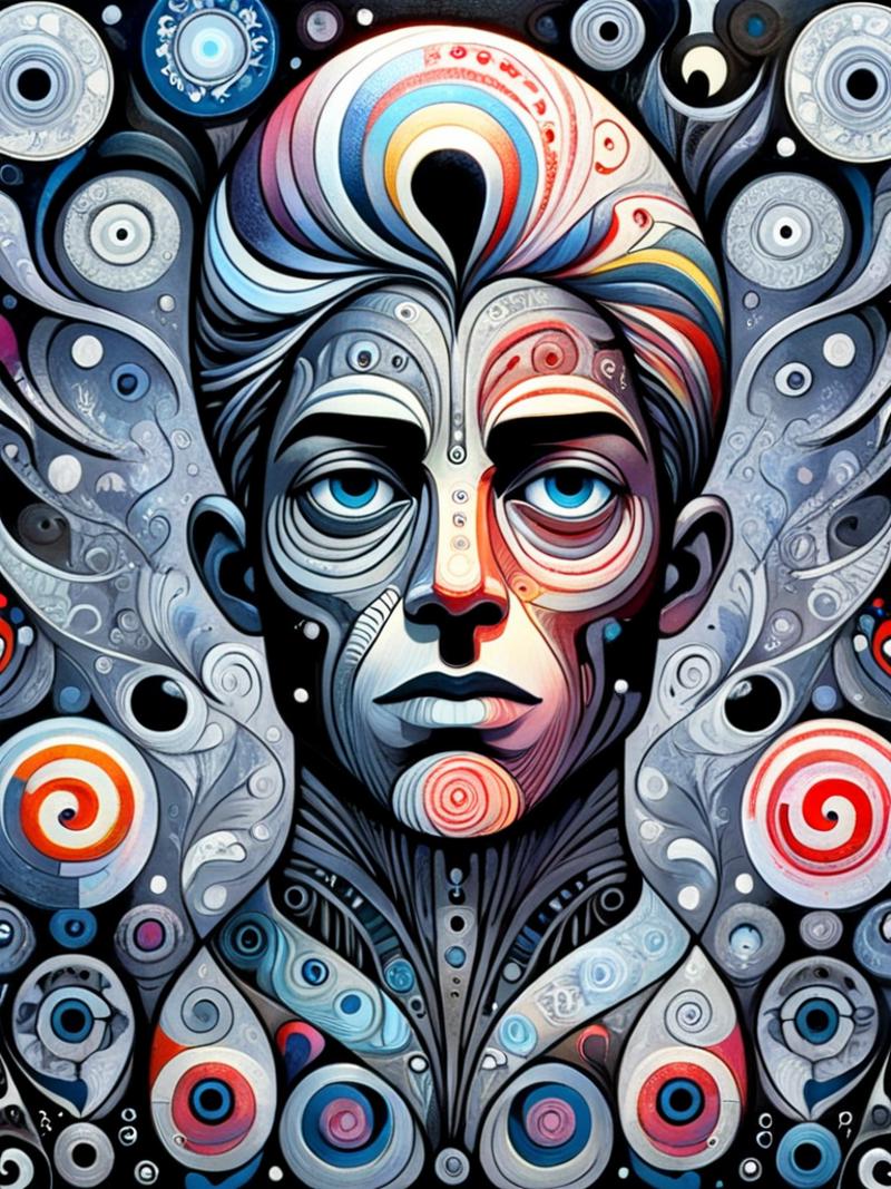 Colorful Abstract Human Face Artwork with Circular Patterns