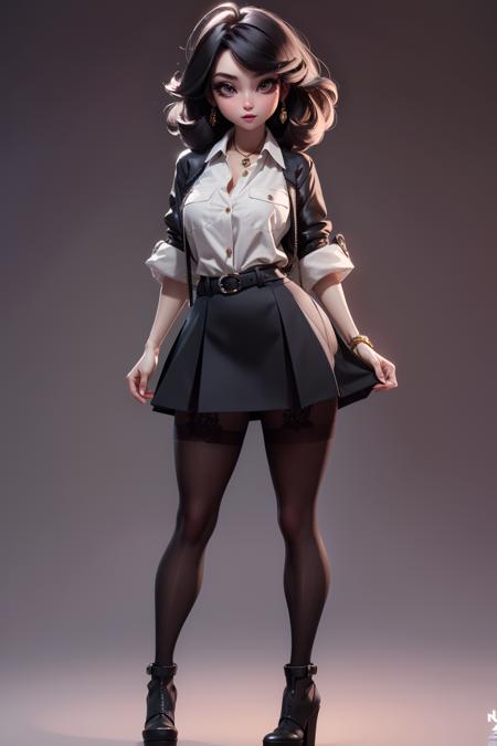 masterpiece, best quality, 8k, official art, cinematic light, ultra high res, 1girl, sexy, mature, shirt, miniskirt, black pantyhose, standing, full body