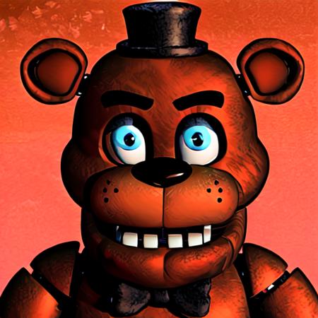 <lora:FNAF:0.75>, (FreddyFNAF) FNAF, ClassicAnimatronic, animatronic, bear, official, blue eyes, headshot, brown body