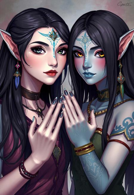 portrait of 2girls, Avatar theme, perfect hands,
,. .