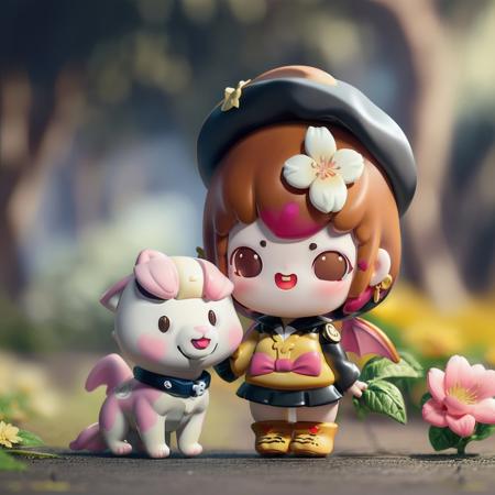 (masterpiece),(best quality),(ultra-detailed), (full body:1.2),
ania,chibi,cute, smile, open mouth,
flower, outdoors, ((playing with a cute dog)), black  beret,  sundress, blush, tree, :3, shirt, short hair, cherry blossoms, orange headwear, blurry, brown hair, blush stickers, long sleeves, bangs,  pink hair, (yellow flower),
(beautiful detailed face), (beautiful detailed eyes), solo, genshin impact, Demon wings,
 <lora:toytokens:1>