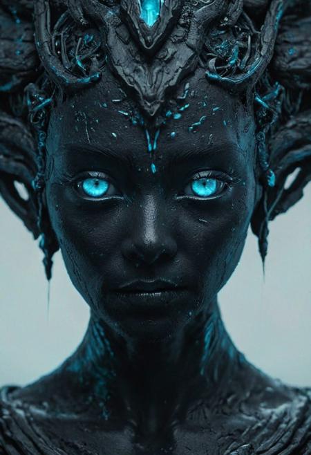 Completely black screen, absolutely nothing, pure black, detailed, but the old goddess with glowing aquamarine eyes are rising, FastNegativeV2,