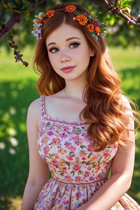 portrait of DEN_miss_morgane wearing a dress in an orchard on a sunny day,
freckles, 1girl, solo,
summer dress, floral dress, clothed, god rays, dust, lens flare,
masterpiece, high detail, detailed, photorealistic, beautiful eyes,