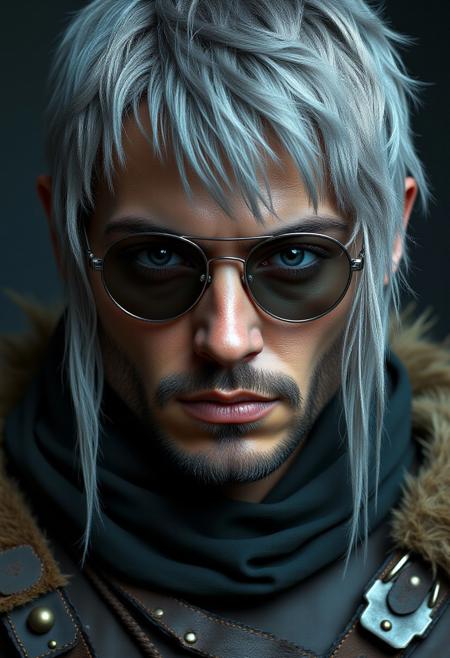 Close up eyes, Vikingpunk style, young moxie male, grey fringe hair, detailed cybernetic eyes, earthy bionic-enhanced leather armor, dark background, extreme lighting, deep shadows,<lora:scifi/vikingPunk_v2.1.safetensors:1.0>,