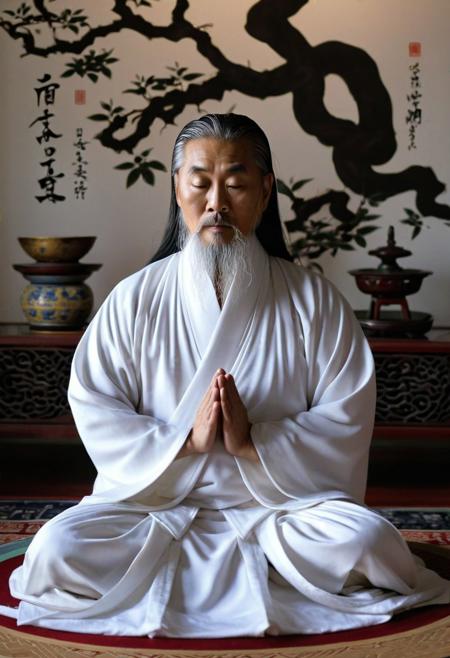 Flowing robes, Taoist philosophy, yin-yang balance, ancient wisdom, inner harmony, Taoist meditation, Daoist teachings, philosophical insight, celestial connection, spiritual enlightenment, Taoist sage, Eastern mysticism, Taoist scripture, philosophical discourse, cosmic unity.
cinematic, sharp focus, intricate, cinematic, dramatic light