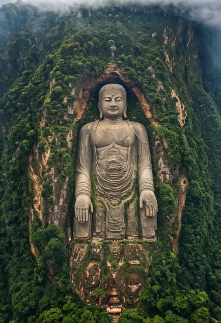(Huge jaint Buddha After sleeping for three thousand years, it emerged from the cliff, In the African wilderness, wild animals were alarmed:1.5), (Ancient megalithic civilization, Azka Lines, on Easter Island, Angkor Wat:1.2), (The colonial city of the future, in the mist-filled Grand Canyon, on an unknown Earth-like planet, 2 moon on sky, Spaceship flight connects colonies, waterfulls:1.3), (Machu Picchu, a mountain settlement, incredibly spectacular:1.2), (Mario Botta:1.3), (avant-garde, future, reality, science fiction, photorealistic), (modern architecture:1.2), White limestone with black granite, fountain, waterfall, landmark, square, path, narrow street,
(Large Files, Ultra Realistic, 8K, 16k, FHD, HD, VFX, Perfect, Photography, composition, Architecture Sales Photography, Architecture Competition, Ultra High Resolution, Cinematography, High Resolution Image:1.1), (dramatic lighting, direct sunlight, ray tracing, clear shadow:1.2),  (real landscape:1.1), (blurred background:1.0), (urban background, more_details) ,
great lighting, extremely detailed, clear, tunnel, Buddha Statue, GuanYin Statue, DiZang Statue