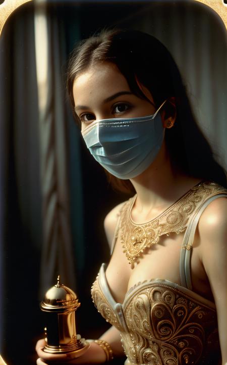 analog film photo ((best quality)), ((masterpiece)), (detailed), An enigmatic portrayal of a blue dancing face mask, evoking mystery and intrigue with its surreal presence and intricate design. Camera angle: Close-up shot, focusing on the intricate details of the hand's anatomy and the mesmerizing hue of blue, inviting viewers to ponder its symbolic significance and narrative context.
<lora:epi_noiseoffset2:1> <lora:IvoryGoldAIv2:1> ivory gold . faded film, desaturated, 35mm photo, grainy, vignette, vintage, Kodachrome, Lomography, stained, highly detailed, found footage