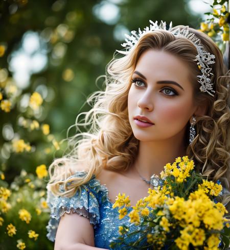 (Cinematic Photo:1.3) of (Masterpiece:1.3) A portrait of a (Belle) princess woman beautiful, dress crystal crystallized yellow pastel ornate drops transparent, hair blonde, fantasy, Medieval, epic hyper-detailed masterpiece ultra-wide, cinematic still, glamour hyper shoot, bokeh, pre-raphaelite, photo, realistic, octane render, 35 mm, photography, 8k resolution, 8 k, cinematic lighting, photographic, Eastman Kodak Color Negative film 5251 50T shot on panavision super, art by Bagshaw Tom, stanley, greg rutkowski, thomas kinkade, norman rockwell,(Cowboy-shot:1.2), (85mm),light particles, lighting, (highly detailed:1.2),(detailed face:1.2), (gradients), sfw, colorful,(detailed eyes:1.2), (detailed ladscape, garden, plants, castle:1.2),(detailed background),detailed landscape, (dynamic angle:1.2), (dynamic pose:1.2), (rule of third_composition:1.3), (Line of action:1.2), wide shot, daylight, solo,Highly Detailed,(80s Art:1.3),(Magical Realism:1.3),(Classical Realism:1.3),(Fujifilm Superia:1.3),naturalism,land Art,regionalism,shutterstock contest winner,trending on unsplash,featured on Flickr