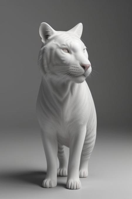 total white porcelain tiger, studio lighting highlighting glossy porcelain texture | finest porcelain texture, smooth, shiny, polished, dreamlike, surrealism, simple colored studio background, intricate details, 3D rendering, octane rendering. Beautiful, perfect, masterpiece of the best quality. Hyper detailed, dehazed, clarity, ripped edges, masterpiece, 16k RAW, HDR, Award Winning Work