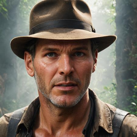 Harrison Ford as Indiana Jones, perfect face, sharp image, staring at the viewer, centered on frame, adventure background, 32k, high quality, intricate details,  ultra detailed, ,depth of field, 8k resolution trending on Artstation Unreal Engine 5, Epic,detailed background, <lora:xl_more_art-full_v1:1.2>  <lora:JuggerCineXL2:0.8> , Cinematic,