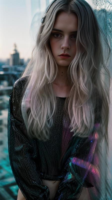 slender pastel goth pale [[emma watson:emma roberts:.5]:emma stone:.65] Silver hair,sidelocks,18 year old,shiny irridescent skin, transparent opal refractive clothing,nudity,(portrait:.9), pop surrealism,minimalist,Tetradic color scheme,studio lighting,(shot from side), (close up, upper body:1.2),
<lora:epi Noise Offset.lora:.4> <lora:more_details.lora:.6>,
<lora:RenhangFlash:.7>   <lora:Nightphoto:.75> <lora:backlight_slider_v10:-1> <lora:hair_length_slider_v1:3>  <lora:breastsizeslideroffset:-.5>
 <lora:Perfect Hands v2:1> <lora:Graphic_Portrait:.5> <lora:fisheye_slider_v10:3>