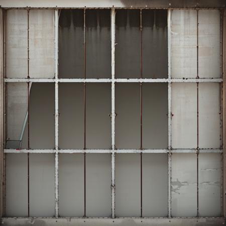 concrete wall, cinderblock wall, corrugated metal sheets resting on the wall, dirt ground, rock wall, quarry, (((wall with a wood window set into it, industrial window), ((glass, window)))), TF2 texture, best videogame textures, albedo texture map, no lighting, fullbright. <lora:TF2WallTextures002:1>