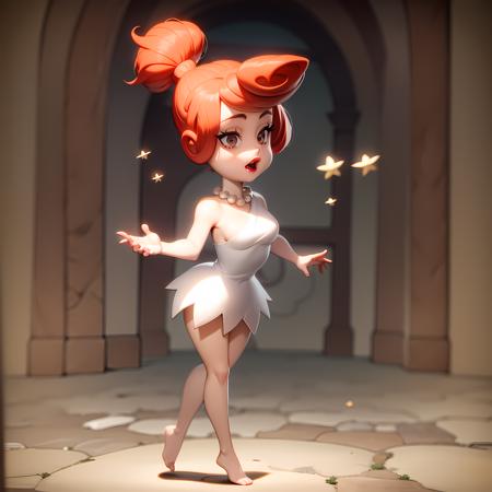 ((masterpiece, best quality)),(complex lighting) ,full body, solo, Wilma flintstone, red hair, ponytail, <lora:Wilma_Flintstone1-0608:0.6>,white dress, pearl necklace, lipstick, simple background, gradient background,