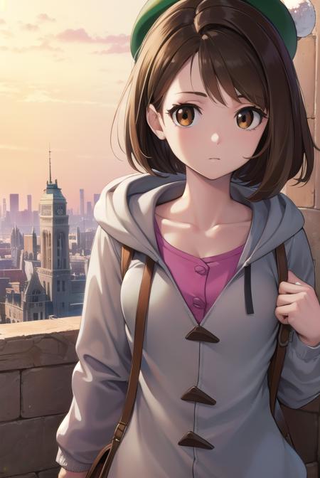 pokemongloria, <lyco:pokemongloria-lyco-nochekaiser:1>,
pokemongloria, (brown eyes:1.5), brown hair, medium hair, (small breasts:1.2),
BREAK cardigan, dress, green headwear, grey cardigan, hood, hood down, hooded cardigan, long sleeves, pink dress, short dress,
BREAK looking at viewer, full body, upper body,
BREAK outdoors, city, sky,
BREAK <lyco:GoodHands-beta2:1>, (masterpiece:1.2), best quality, high resolution, unity 8k wallpaper, (illustration:0.8), (beautiful detailed eyes:1.6), extremely detailed face, perfect lighting, extremely detailed CG, (perfect hands, perfect anatomy),