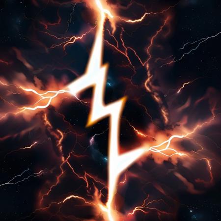 mad-nbla, lightning bolt symbol shaped nebula, ultra realistic, complementing tones