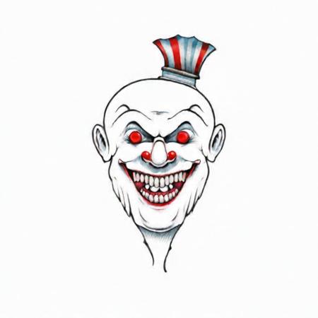 A crazy clown tattoo <lora:SDXL-tattoo-Lora:1>