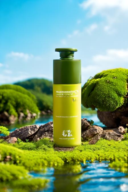 (masterpiece, top quality, best quality, official art, beautiful and aesthetic:1.2),(8k, best quality, masterpiece:1.2),CGproduct bsw, no humans, outdoors, day, scenery, grass, sky, reflection, water, plant, bottle, blurry, english text, tree, natureï¼<lora:CGproduct bsw_20230825230630:0.75>