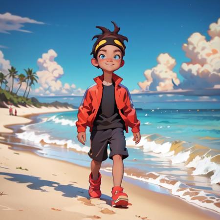 pixar style,  a boy walking on the beach, <lora:EMS-66748-EMS:1.000000>