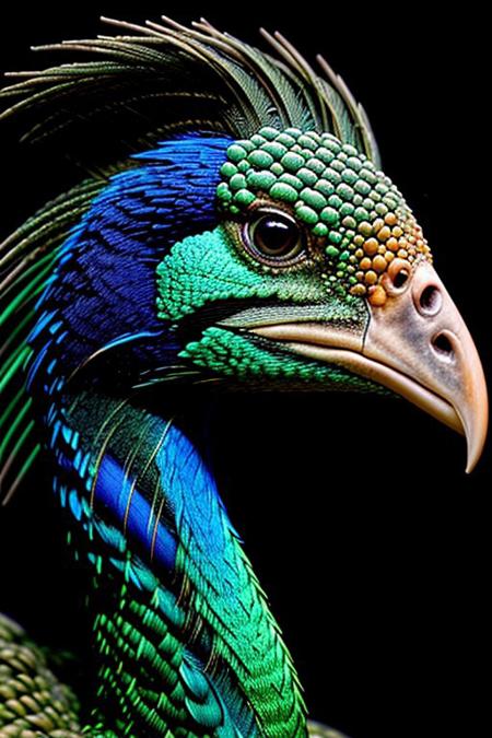 Create a photorealistic close up image of a peacock, feathers,vibrant colors and dark background, highly detailed, aesthetic, great lighting, extremely detailed,  award winning, perfect composition, a rich and complex image of nature, a vibrant tissue of hues and textures captured digitally, best quality, realistic, captivating, intricately detailed, hyper detailed, maximalist style, photorealist, sharp focus, dynamic lighting, superb composition, finest details, highest aesthetics, best quality, sharp focus, high contrast, stylized, clear, colorful, ultra quality, 8k, best quality, masterpiece,midjourneyv6.1, close up,