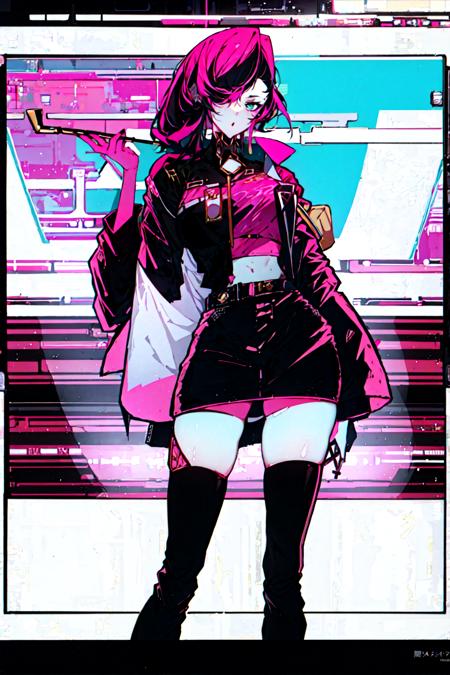 masterpiece, best quality, 1girl,holding smoking pipe, smoking pipe,  <lora:Smokepipe:1>,black thighhighs,  <lora:Cyberpunk-000014:1>cyberpunk