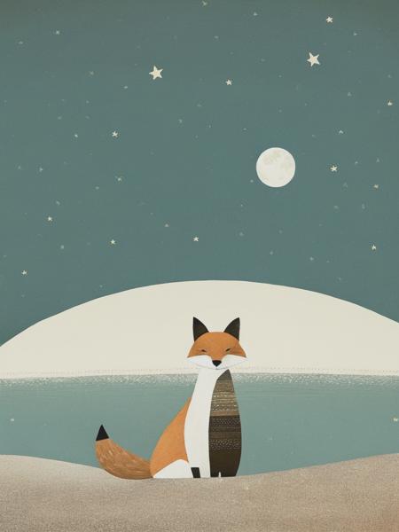 <lyco:TracieGrimwood:1.0> fox at the moon, light beige, light blue and white colours, by Jon Klassen