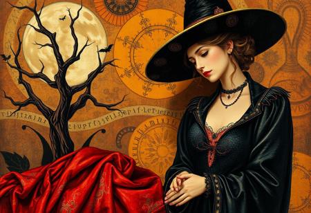 Something wicked this way comes, Style by Gustave Klimt and remedios Varo and Jocelyn Hobbie and Lee Bogle<lora:xl_more_art-full_v1:0.3>