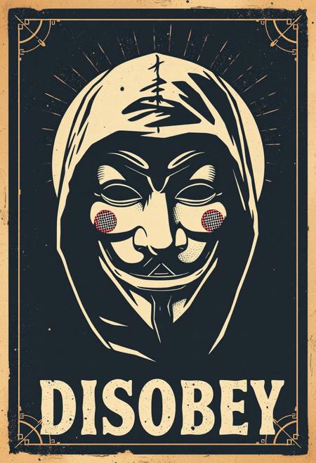 Vintage poster design, retro, 
Anonymous mask, 'DISOBEY'