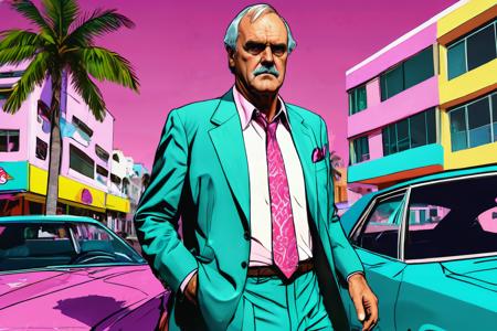 john cleese as a character in GTAV, vice city, neon, pastel, miami vice, flat colors, dutch angle, tilted angle, rockstar games, gta vice city, grand theft auto style, exaggerated, pop art style, vibrant colors, full body view
  <lora:add-detail-xl:1> <lora:aesthetic:1>  <lora:detailed_notrigger:1> <lora:Line Art Style SDXL_LoRA_20r_20e_8i_nr32_a16_Pony Diffusion V6 XL:1>