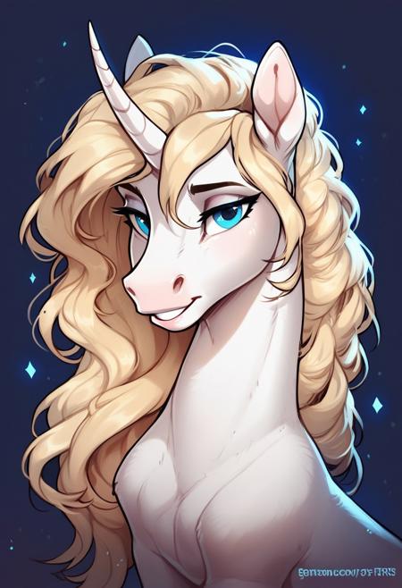 =score_9, score_8_up, score_7_up, highly detailed, perfect, high quality, high definition, by f-r95
feral female Unicorn, white fur, blonde mane, blue eyes, quadrupled,
solo, seducative