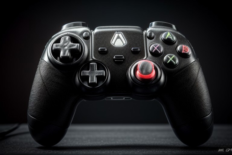 masterpiece, best quality, 8K, HDR, absurdres, intricate details, ciTron Legacy, photo of futuristic controller, neon details, controller, blurry background