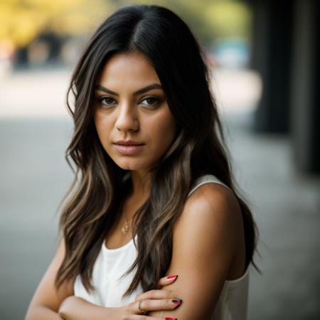 Realistic photo of a beautiful m1l4k-v2 woman,  1girl, solo, long hair, looking at viewer, simple background, shirt, black hair, brown eyes, jewelry, closed mouth, upper body, nail polish, lips, fingernails, ring, own hands together, black nails, realistic, nose, soft lighting, professional Photography, Photorealistic, detailed, RAW, analog, sharp focus, 8k, HD, DSLR, high quality, Fujifilm XT3, film grain, masterpiece<lora:m1l4k-v2:1.0>