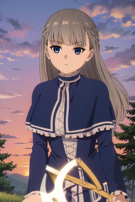 lawine, <lora:lawine-alpha-lora-nochekaiser:1>,
lawine, long hair, bangs, blue eyes, brown hair, braid, low-tied long hair,
BREAK long sleeves, dress, frills, capelet, blue dress, blue capelet,
BREAK outdoors, forest, nature, grass, sky, sun, clouds,
BREAK looking at viewer, (cowboy shot:1.5),
BREAK <lyco:GoodHands-beta2:1>, (masterpiece:1.2), best quality, high resolution, unity 8k wallpaper, (illustration:0.8), (beautiful detailed eyes:1.6), extremely detailed face, perfect lighting, extremely detailed CG, (perfect hands, perfect anatomy),