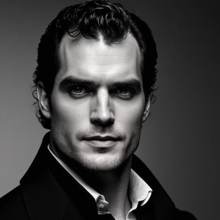 cinematic photo a close up black and white photo of a henry cavill, in the style of mario testino, contrasting lights and darks, paolo veronese, glamorous hollywood portraits, marc chagall, animated film pioneer, pentax 645n,deepdarkstudio,dark black background with a white gradient around the man,((high contrast:2)) <lora:Deep_Dark_Studio_XL-000003:0.5 . 35mm photograph, film, bokeh, professional, 4k, highly detailed