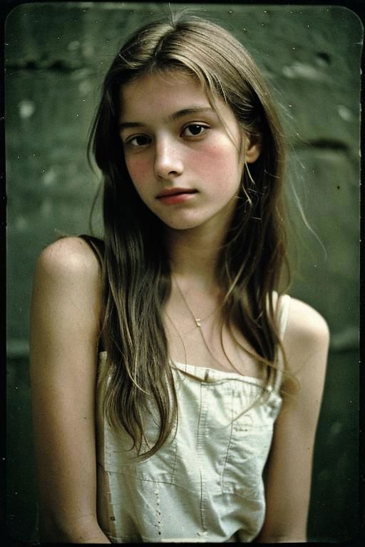 A young girl with long hair and a gold necklace.
