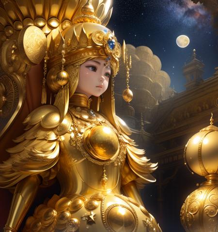 (masterpiece, best quality),  intricate details,golden moon, full moon, sky, planet, space, starry sky, no humans <lora:durianThorn:0.6>