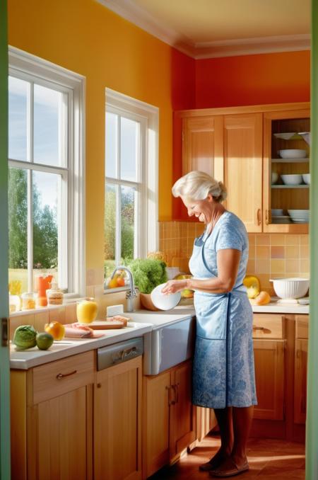 <lora:Infrared Photos:1>Infrared Photos, A highly detailed mother in her kitchen preparing meal, window sunny day, happy, smiling,