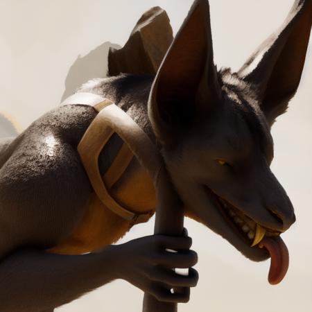 animal, personification, anthro, furry, hybrid,  kkw-fur:1, <lora:Ravager:1>,  looking at user, hyperrealistic, full body, white background, open mouth, smiling, tongue poking out,  climbing a pole,