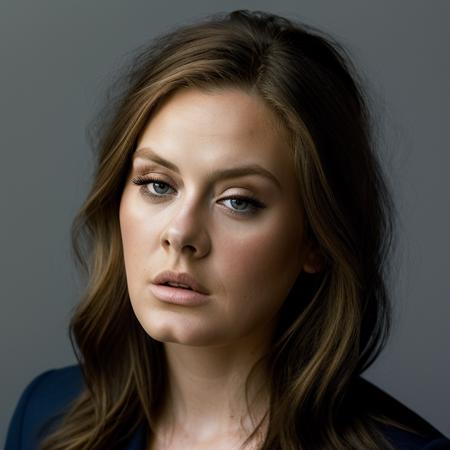 <lora:4d3l3:1>, Realistic photo of a beautiful 4d3l3 woman,  1girl, solo, long hair, looking at viewer, blue eyes, blonde hair, simple background, lips, grey eyes, blue background, expressionless, portrait, realistic, soft lighting, professional Photography, Photorealistic, detailed, RAW, analog, sharp focus, 8k, HD, DSLR, high quality, Fujifilm XT3, film grain, award winning, masterpiece