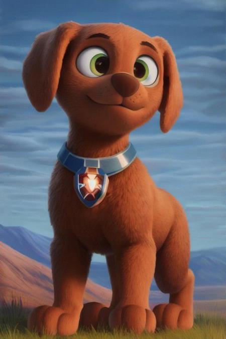 paw patrol, zuma, feral, labrador, male, ((solo)), grassland background, realistic fur, anatomically correct, detailed, detailed fur, best quality, masterpiece, detailed eyes, detailed pupil,