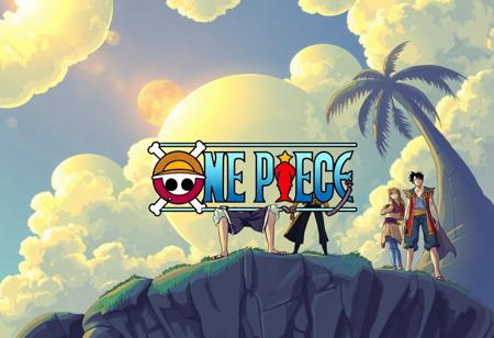 logo ps1 in visual and team of anime one piece whit world of this anilme in bckground