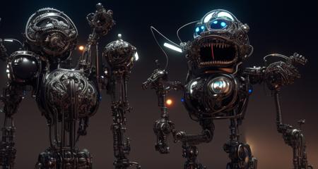 d47d cybernetic muppets, demonic, evil, intricate details, octane render, complex lighting