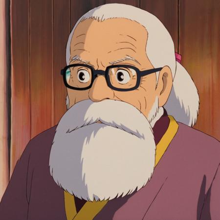 closeup image in gg artstyle an old man with a long grey beard wearing glasses