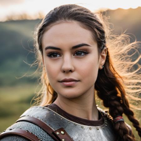 ((Skin texture)) high res portrait photo of a stunning viking warrior princess,f /2.8, Canon, 85mm,cinematic, high quality, skin texture, looking at the camera,  <lora:ceaton_xl_1_standard-merger_73_83_07_03:1>