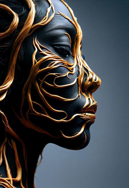 PG-TR,(film grain),ultrarealistic 4k,photoart_style, vivid, minimalist, beautiful black face, golden make-up,side view profile,realistic, Wide angle lens, high contrast, dark black tone,Cinematic Lighting, movie-level texture, hand-painted details, epic, meticulous,perfect composition, dynamic play of light, rich colors, epic shot, perfectly quality, natural textures,high detail, photoshadow, (natural colors, correct white balance, color correction, dehaze),(intricate detailed), YurYuna