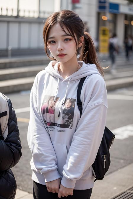 (masterpiece, best quality), <lora:add_detail:0.5>, (kpop idol, beautiful girl), 
<lora:erika-000011_v1:0.75>,  erika, large breast, hoodie,