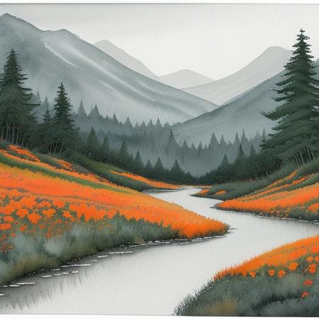 watercolor
black and white green and orange
Landscape
