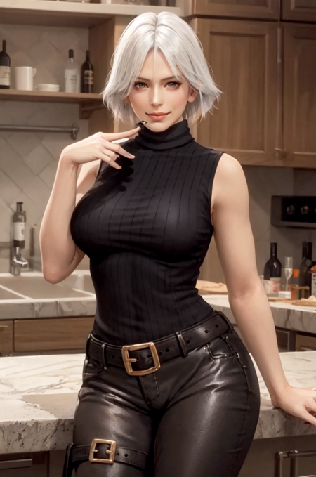 DOAChristie, white hair turtleneck, sleeveless, pants, belt, boots white catsuit, cleavage, black bra, red pattern, zipper down, gloves black dress, necklace, embroidery