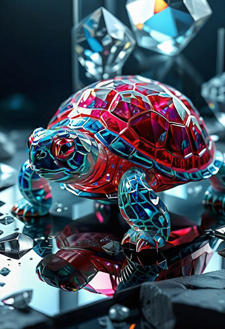 Ultrarealistic. sharp focus, dynamic lighting. play of light, reflection, refraction, Raytracing, Ultra detailed. crystalized. A blue tortle made of rp_slgd.